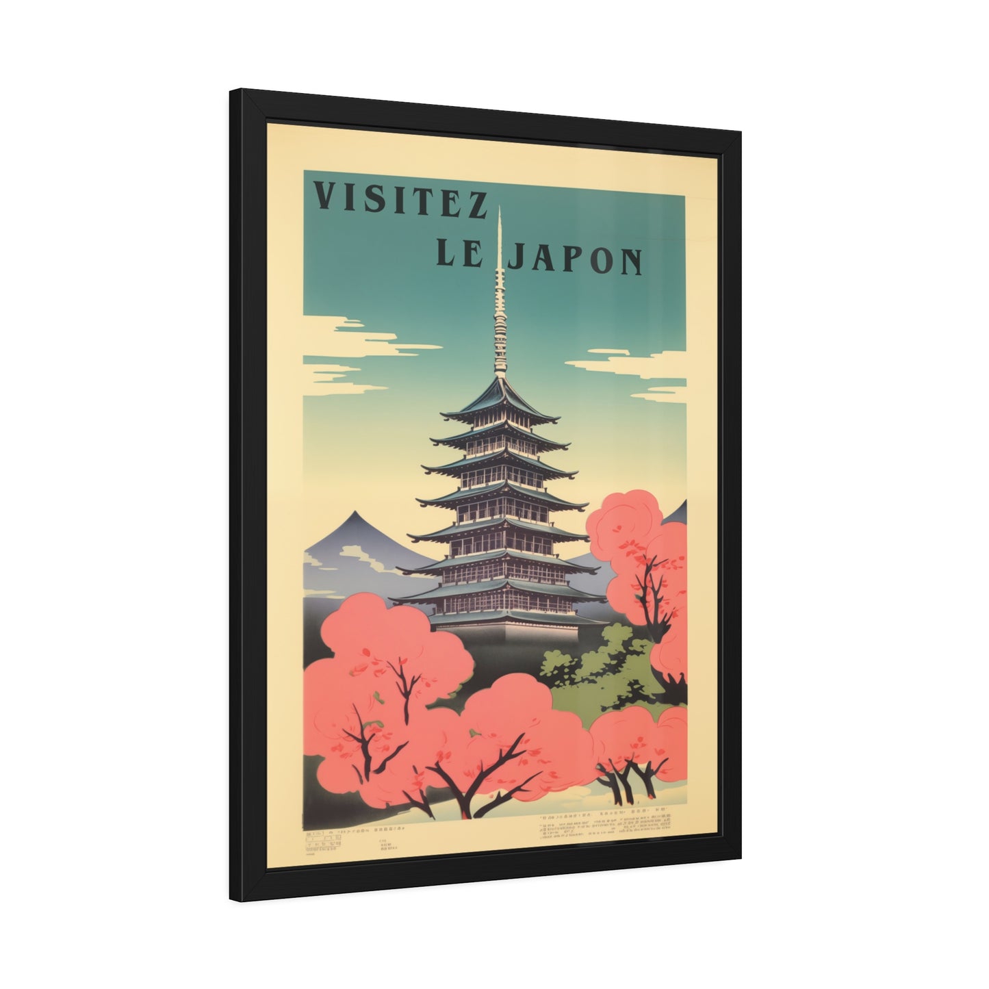 Framed Poster - "Visitez Le Japon" Vintage Travel Art (Cherry Blossom Pagoda)