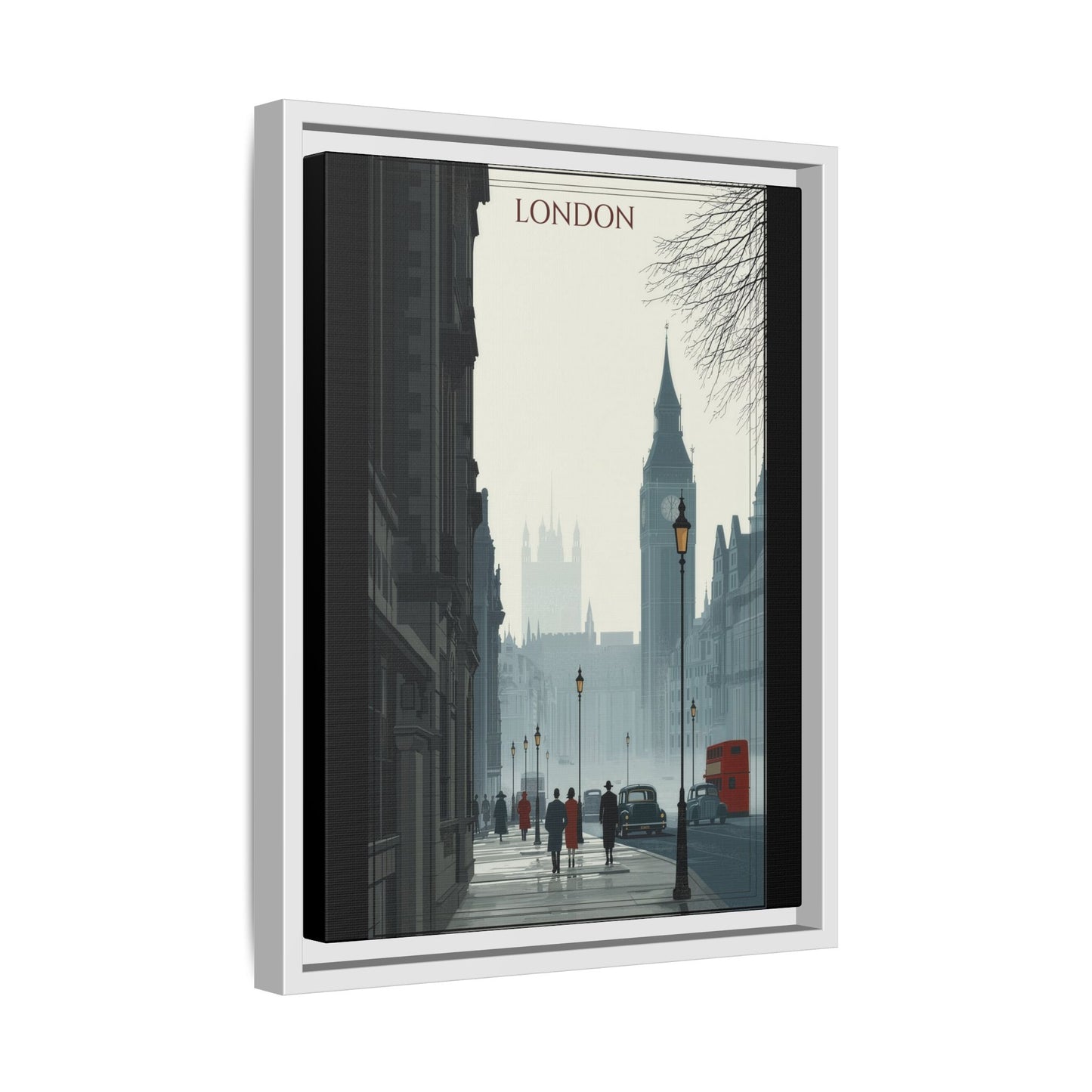 London Street Matte Canvas Print — Framed Vintage Cityscape Wall Art
