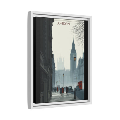 London Street Matte Canvas Print — Framed Vintage Cityscape Wall Art