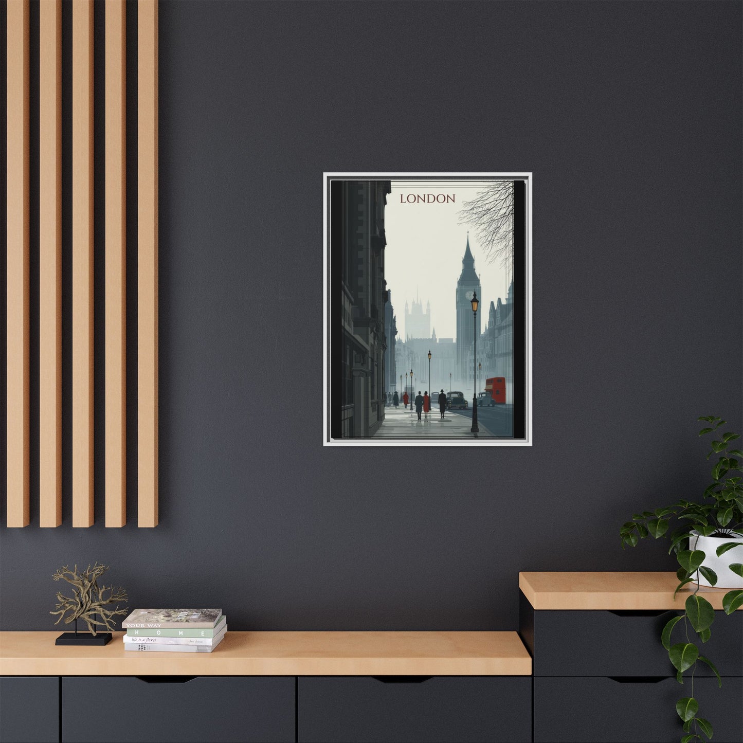 London Street Matte Canvas Print — Framed Vintage Cityscape Wall Art