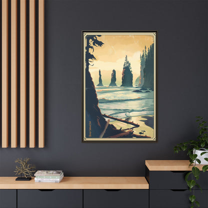 Framed Coastal Cliff Canvas Print — Vintage Seascape Wall Art