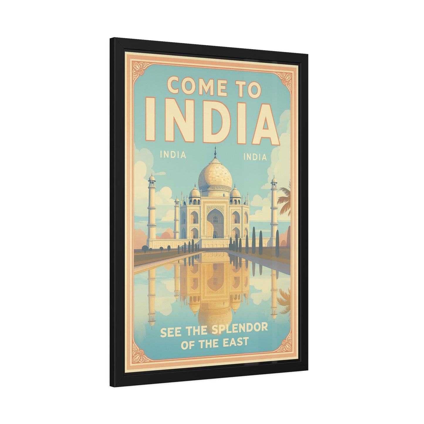 Come to India Framed Poster – Vintage Taj Mahal Travel Art Print