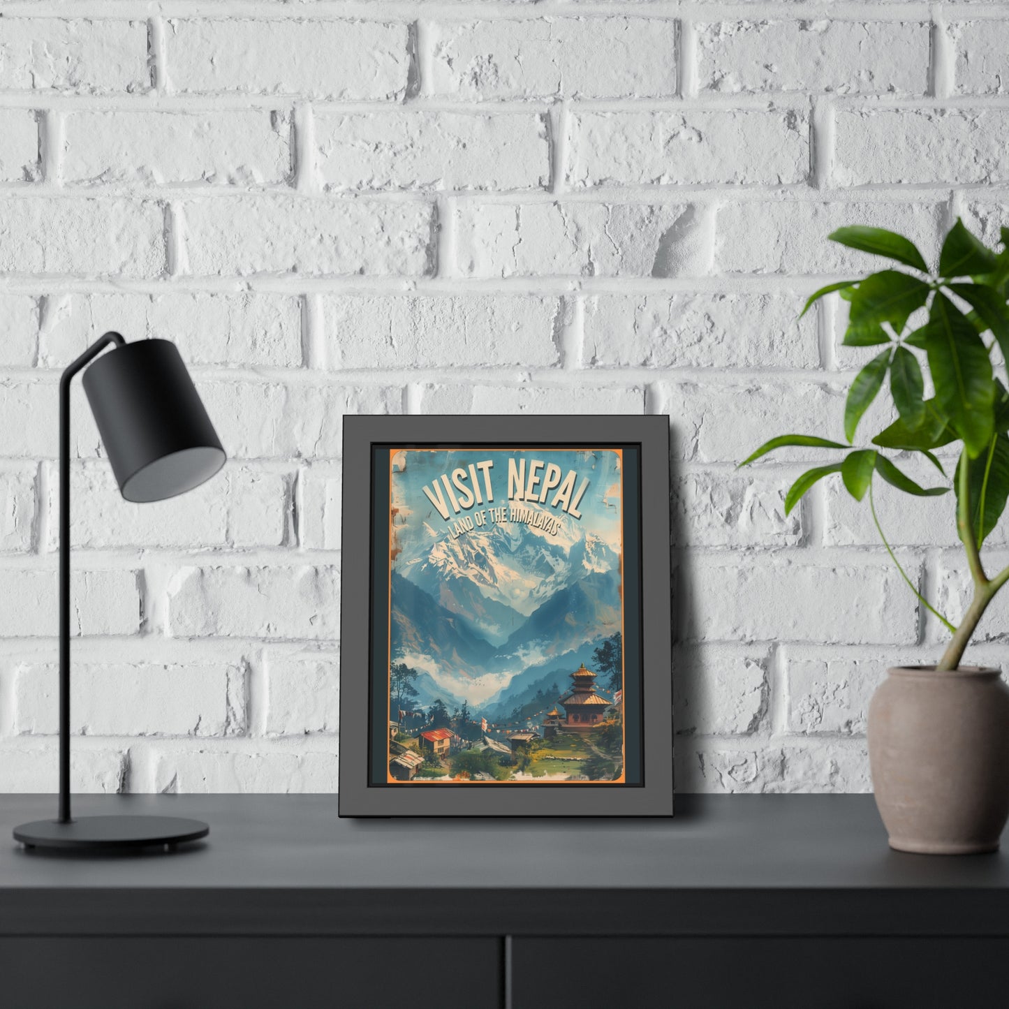 Visit Nepal Vintage Travel Poster — Framed Paper Poster