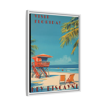 Key Biscayne Vintage Travel Poster Matte Canvas Print — Framed “Visit Florida!” Beach Wall Art