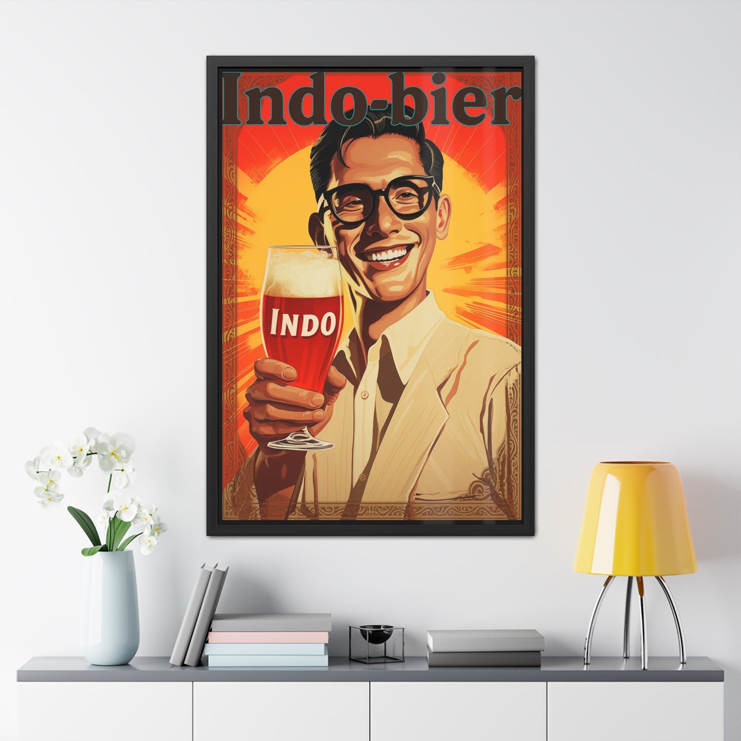 Vintage Indo Beer Framed Poster | Retro Bar Wall Art Print with Wooden Frame, Ready to Hang