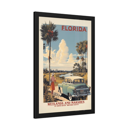 Florida Vintage Travel Poster Framed Print — "Wetlands and Marshes" Retro Wall Art