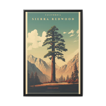 "Vintage Sierra Redwood Poster - Kings Canyon Matte Canvas Wall Art with Black Frame" Matte Canvas, Black Frame