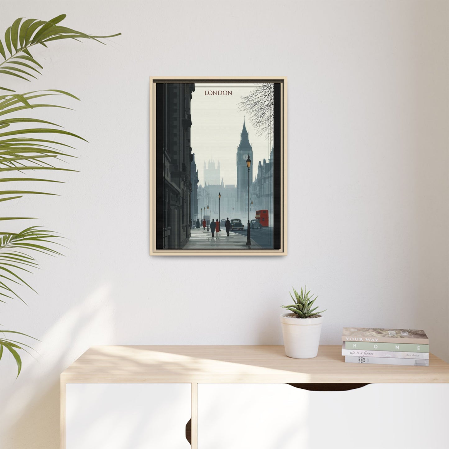 London Street Matte Canvas Print — Framed Vintage Cityscape Wall Art