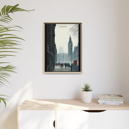 London Street Matte Canvas Print — Framed Vintage Cityscape Wall Art