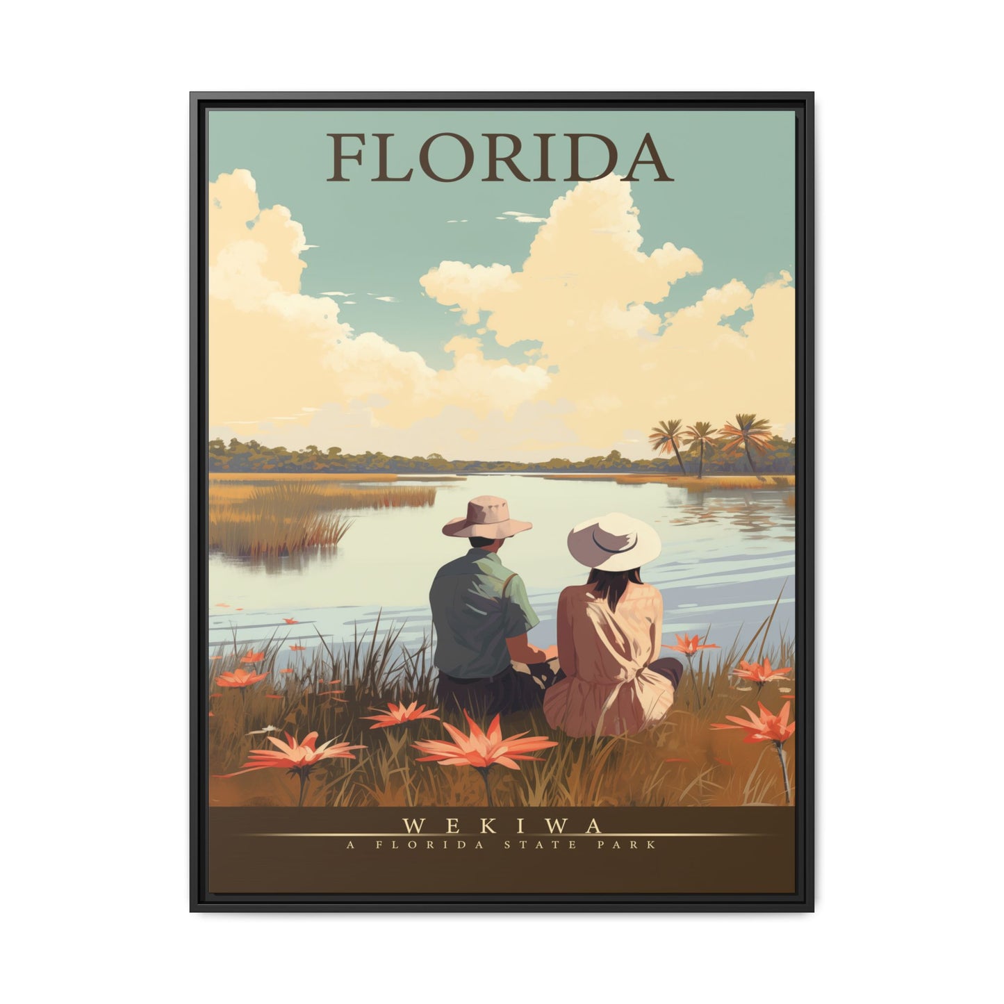 "Vintage Florida Nature Poster - Wekiwa State Park Matte Canvas Wall Art with Black Frame" Matte Canvas, Black Frame