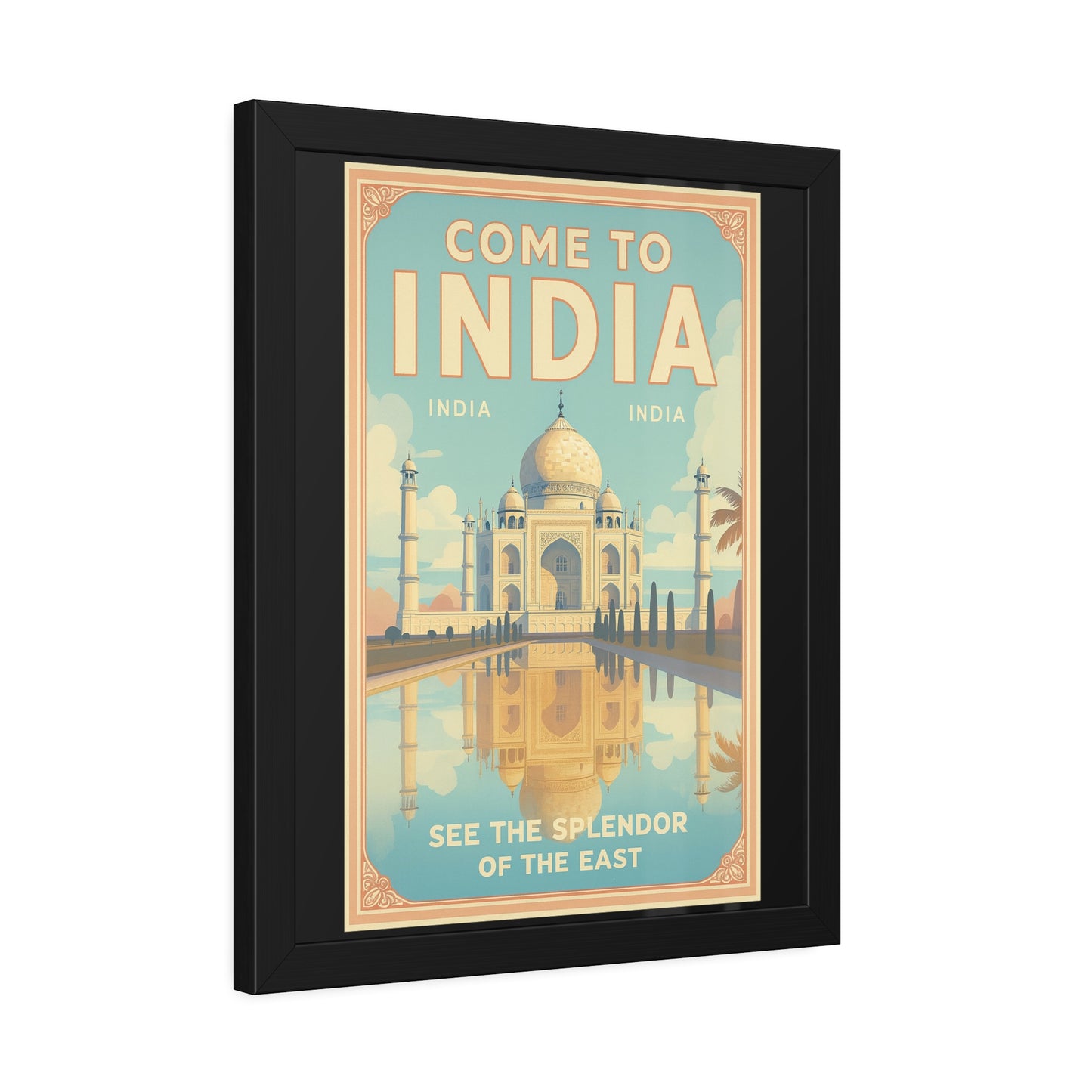 Come to India Framed Poster – Vintage Taj Mahal Travel Art Print
