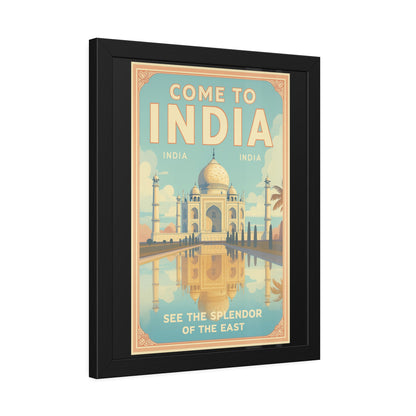 Come to India Framed Poster – Vintage Taj Mahal Travel Art Print