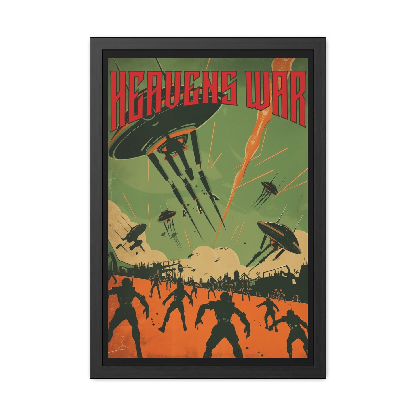 Vintage Sci-Fi Poster - 'Heavens War: Alien Invasion' Retro Battle Scene Framed Posters