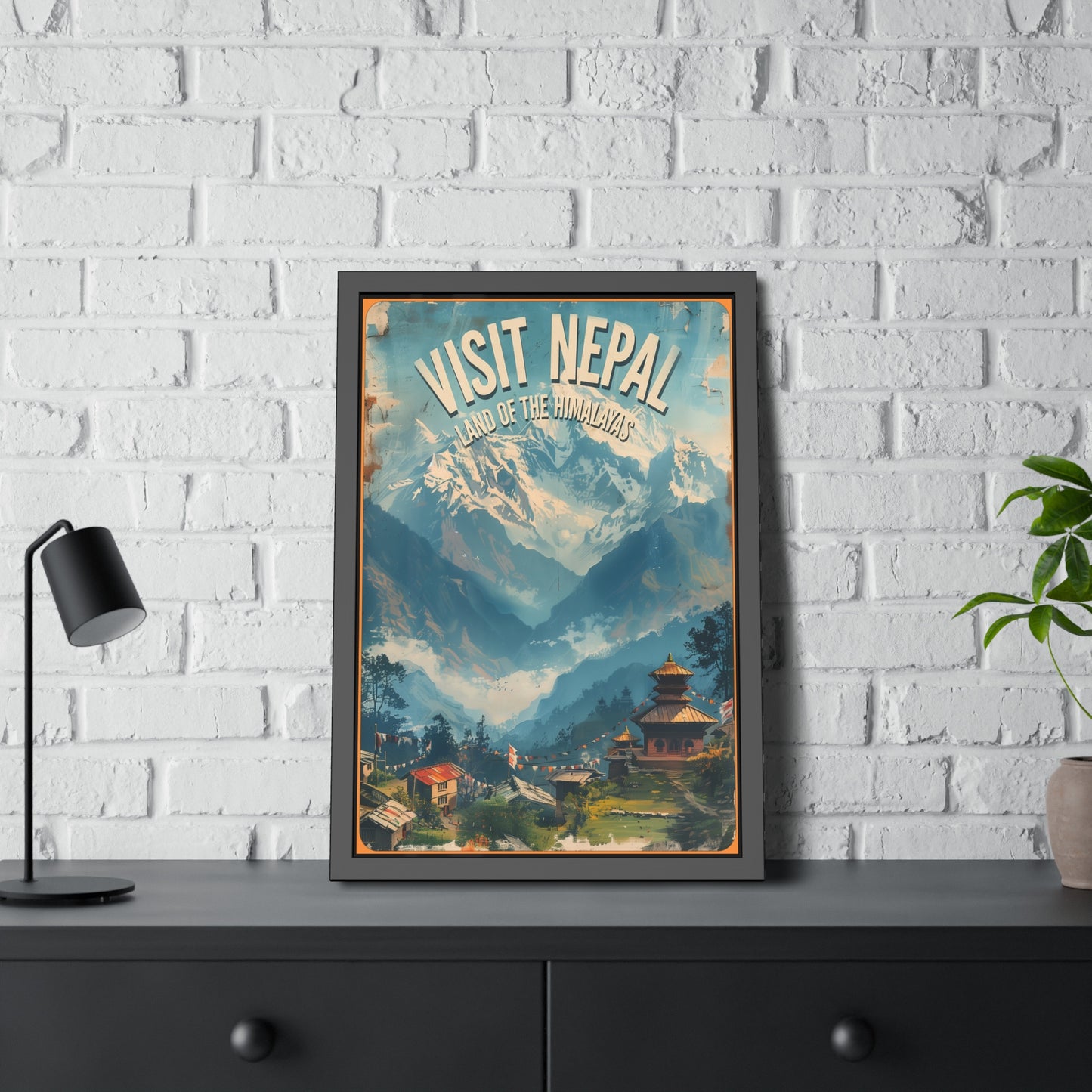 Visit Nepal Vintage Travel Poster — Framed Paper Poster