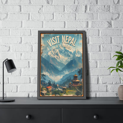 Visit Nepal Vintage Travel Poster — Framed Paper Poster