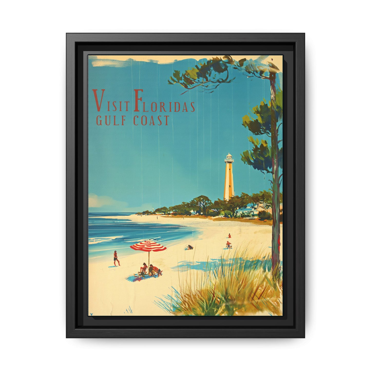 "Visit Florida's Gulf Coast – Vintage Wall Art of Coastal Bliss" Matte Canvas, Black Frame
