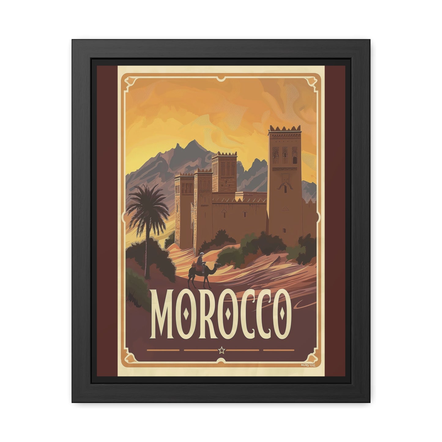 Vintage Morocco Travel Poster — “Golden Desert Evenings” | Framed Wall Art by Vintageanna