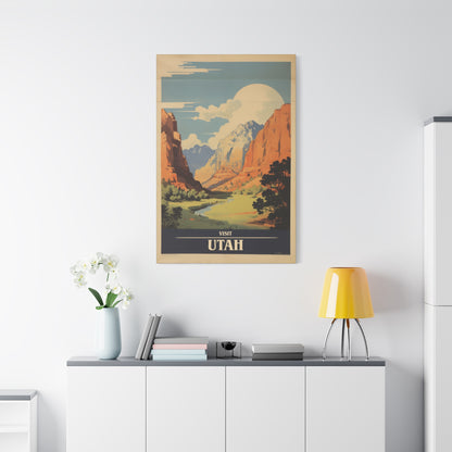 "Vintage Visit Utah Poster - Matte Stretched Canvas Wall Art" Matte Canvas, Stretched, 1.25"