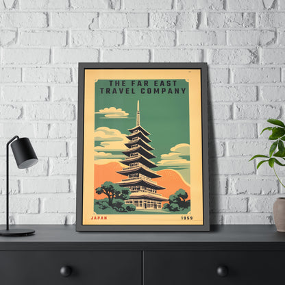 Framed Japan Travel Poster — Vintage Far East Pagoda Wall Art