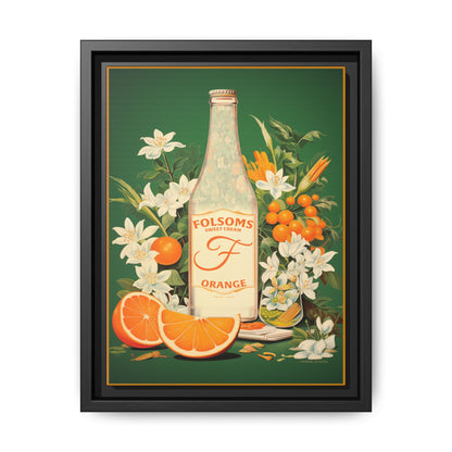 "Folsoms Sweet Cream Orange.  – Vintage Citrus and Floral Artwork" Matte Canvas, Black Frame