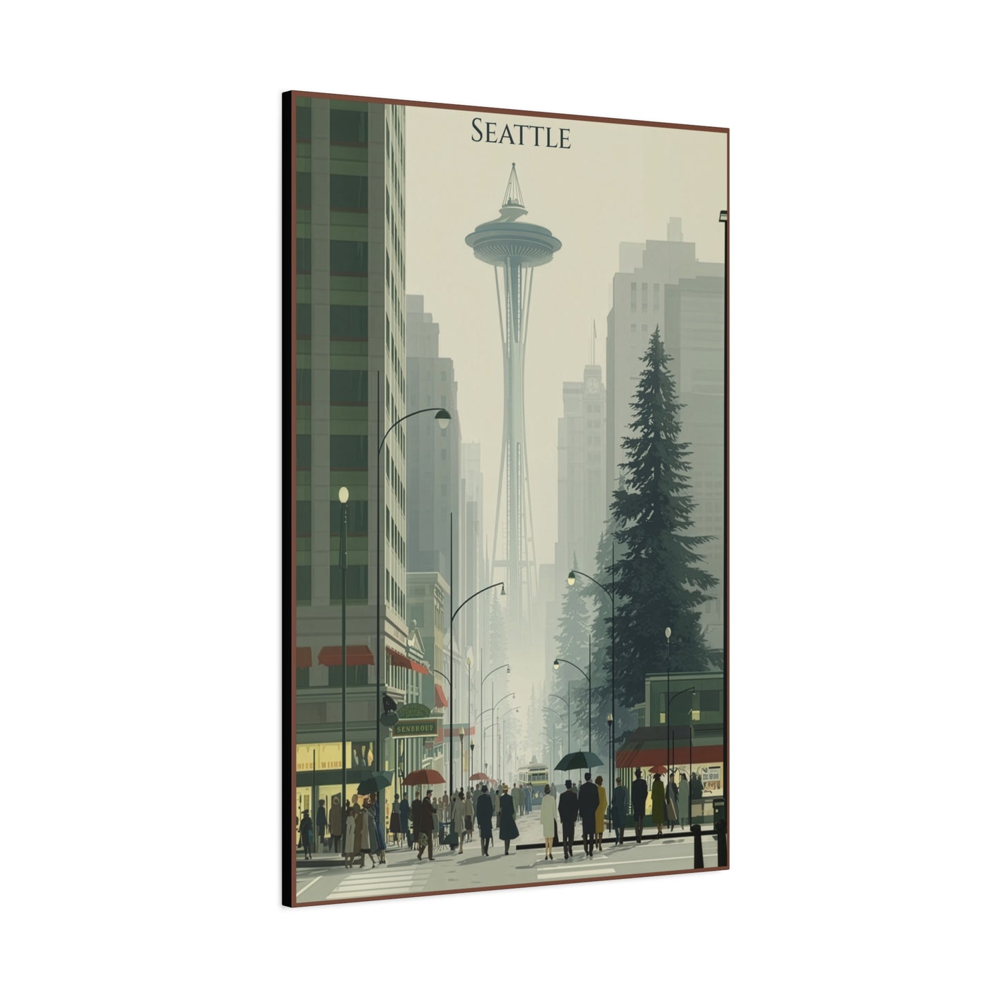 Seattle Skyline Canvas Print — Vintage Space Needle Cityscape Matte Stretched Wall Art