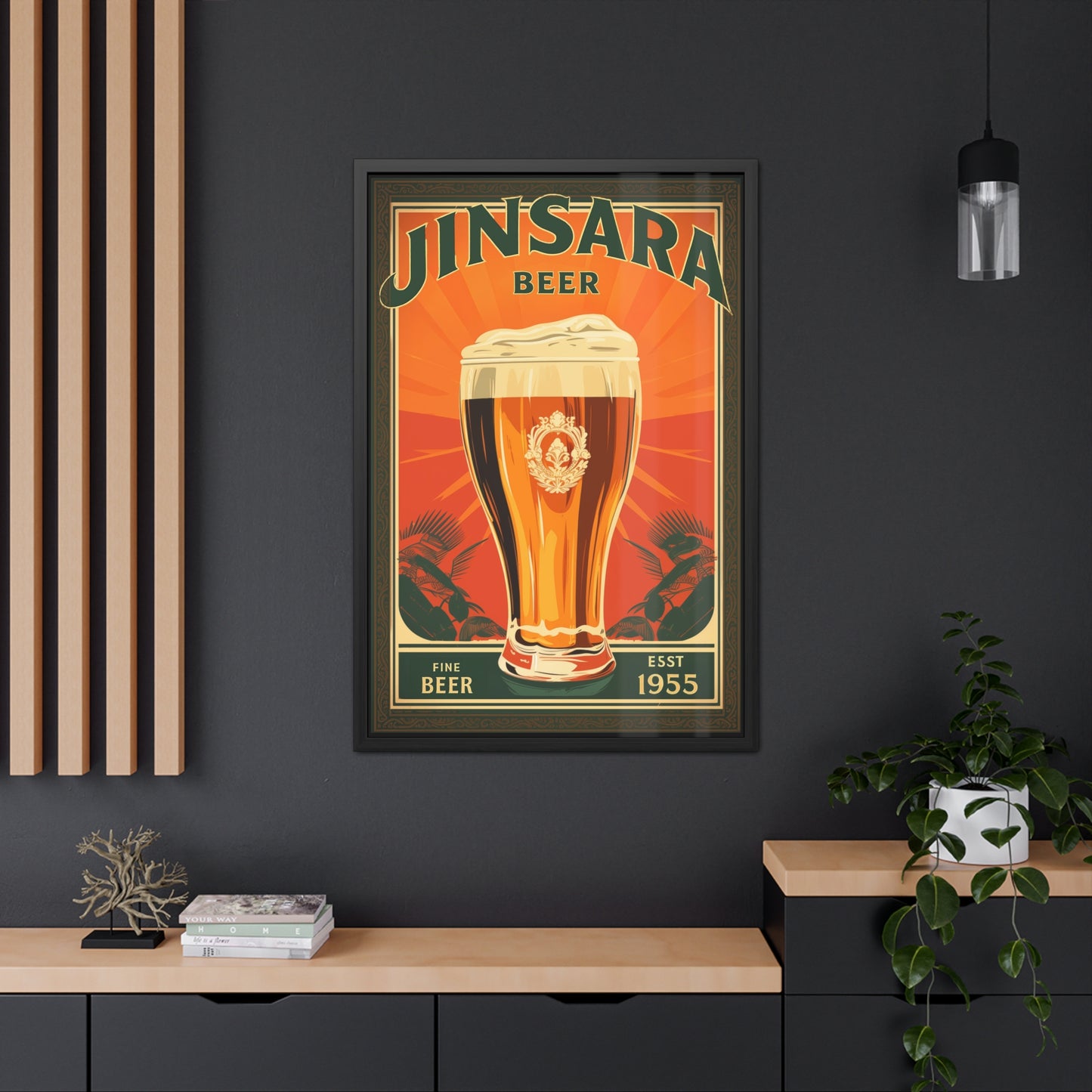 Vintage Beer Framed Poster | Retro Bar Wall Art Print with Wooden Frame, Ready to Hang