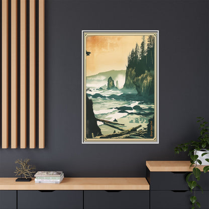 Framed Coastal Cliff Canvas Print — Vintage Seascape Wall Art