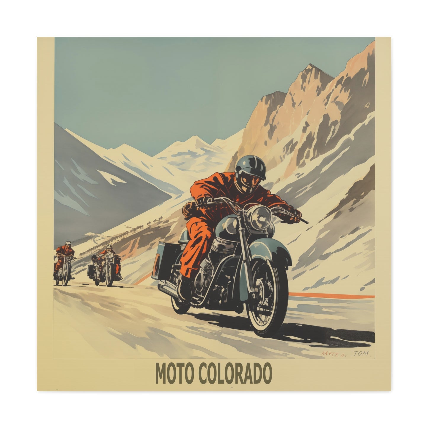 "Vintage Moto Colorado Poster - Rugged Motorcycle Adventure Matte Stretched Canvas" Matte Canvas, Stretched, 1.25"