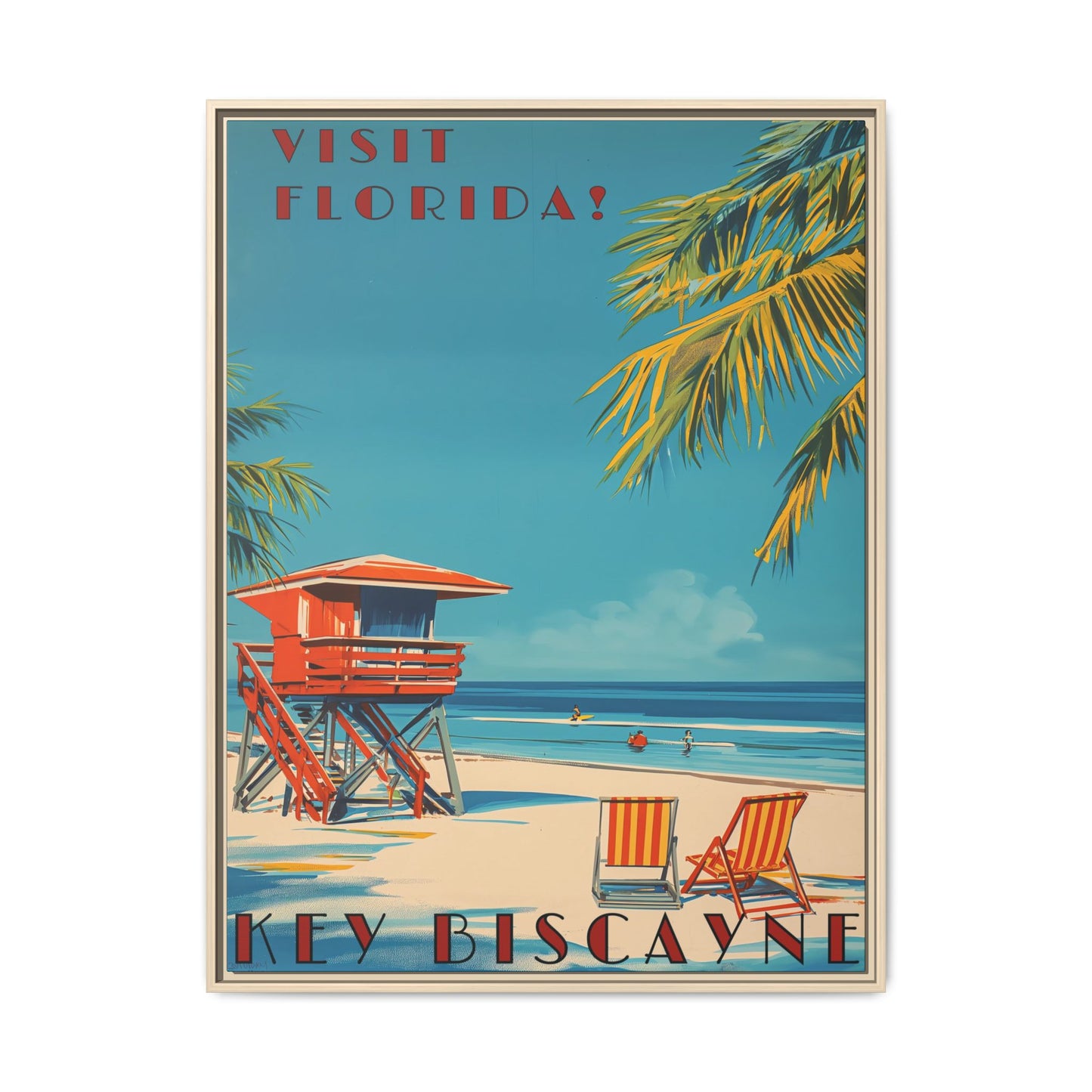 Key Biscayne Vintage Travel Poster Matte Canvas Print — Framed “Visit Florida!” Beach Wall Art