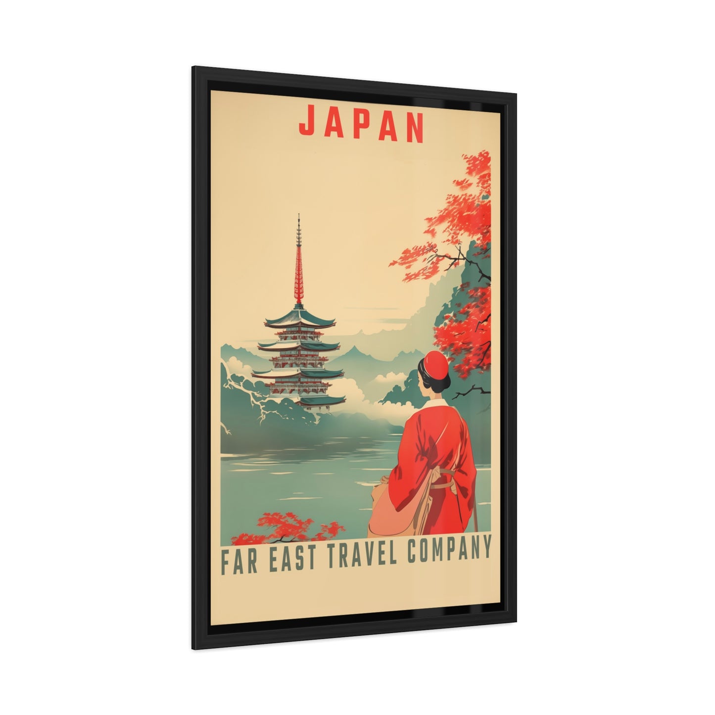Vintage Japan Travel Poster - Far East Travel Company Pagoda Scene Framed Posters