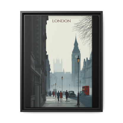 London Street Matte Canvas Print — Framed Vintage Cityscape Wall Art