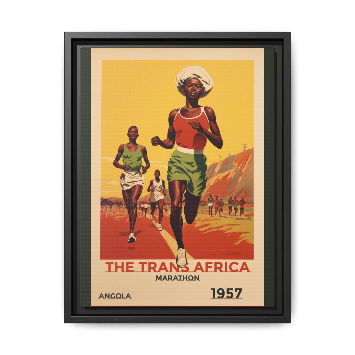 "The Trans Africa Marathon – Vintage Angola Sports Canvas (1957)"Matte Canvas, Black Frame