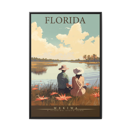 "Vintage Florida Nature Poster - Wekiwa State Park Matte Canvas Wall Art with Black Frame" Matte Canvas, Black Frame