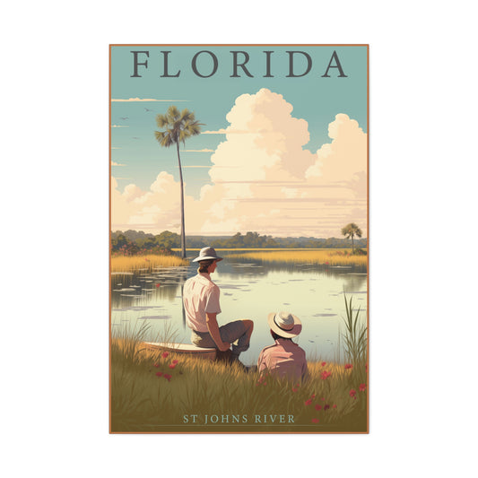 "Vintage Florida St. Johns River Poster - Matte Stretched Canvas Wall Art" Matte Canvas, Stretched, 1.25"