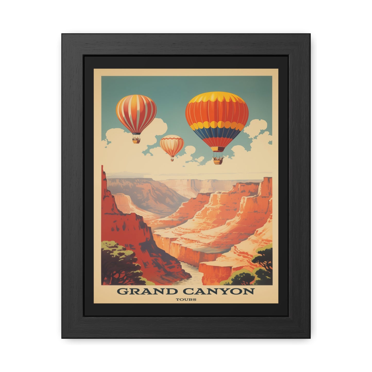 Vintage Grand Canyon Poster - Hot Air Balloon Tour Retro Travel Art Framed Posters