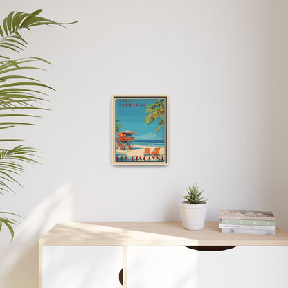 Key Biscayne Vintage Travel Poster Matte Canvas Print — Framed “Visit Florida!” Beach Wall Art
