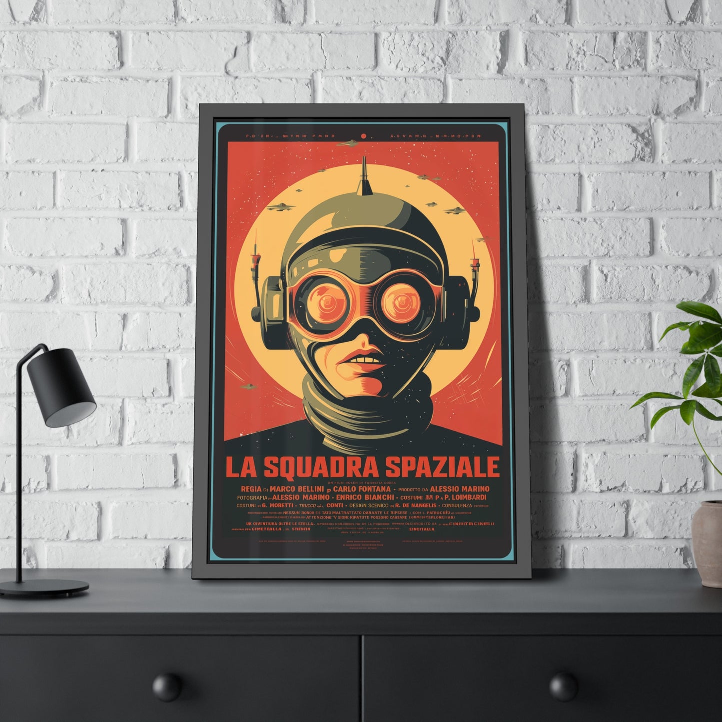 Framed Paper Poster — Retro Sci‑Fi 'La Squadra Spaziale' Wall Art