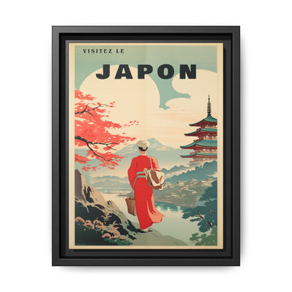 "Vintage French Japan Travel Poster - 'Visitez Le Japon' Matte Canvas Wall Art with Black Frame" Matte Canvas, Black Frame