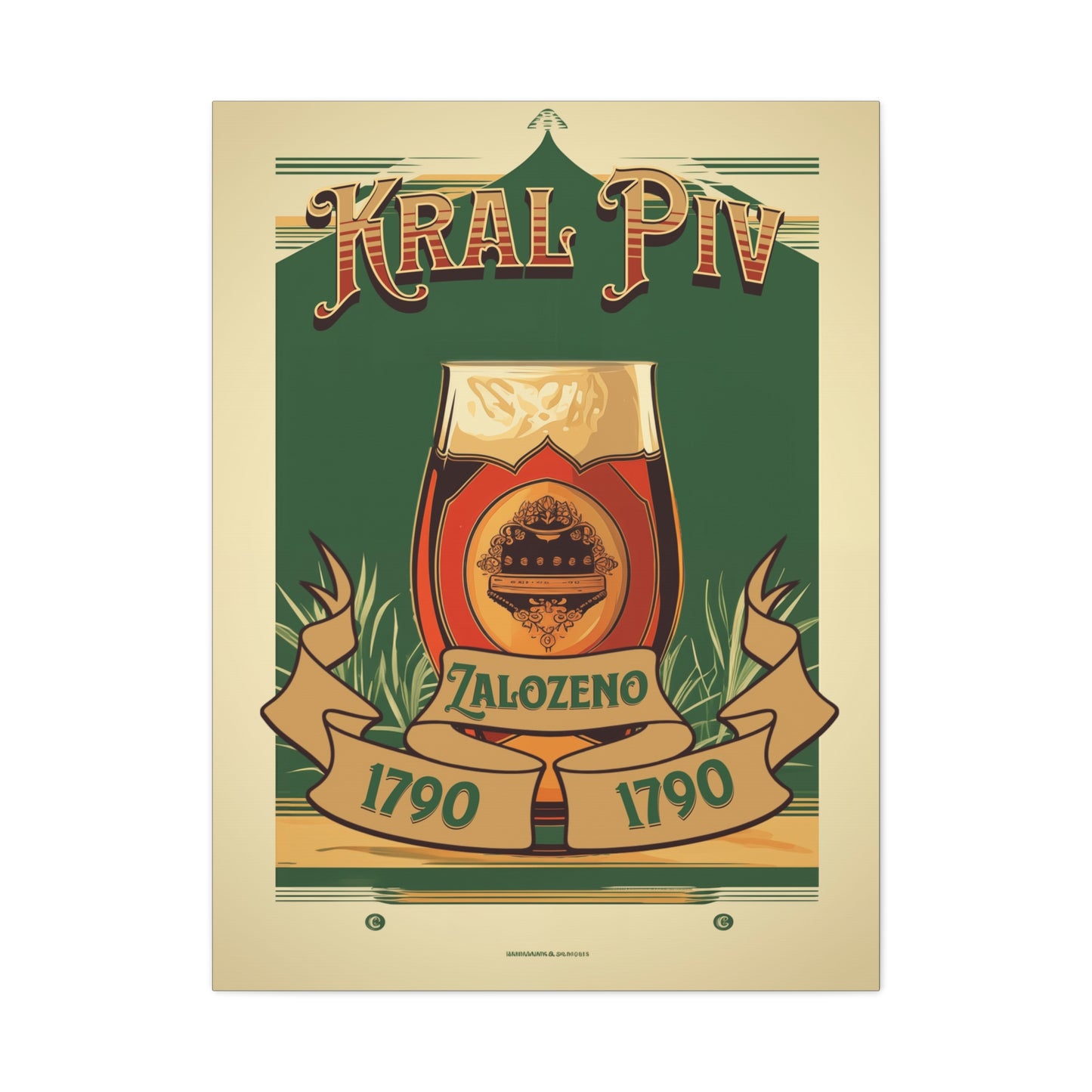 "Vintage Kral Piv Beer Poster - Zalozeno 1790 Frameless Stretched Matte Canvas" Matte Canvas, Stretched, 1.25"