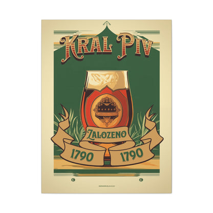 "Vintage Kral Piv Beer Poster - Zalozeno 1790 Frameless Stretched Matte Canvas" Matte Canvas, Stretched, 1.25"