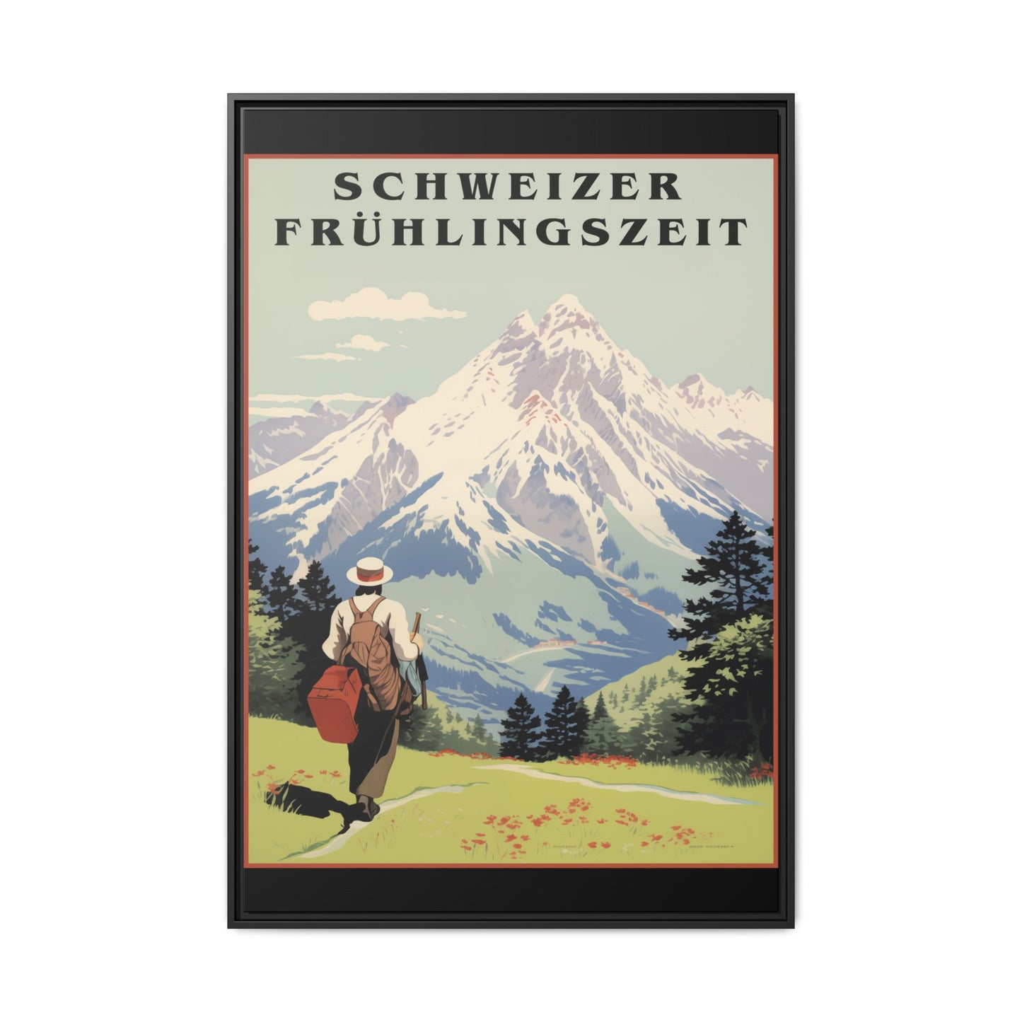 "Swiss Springtime Vintage Poster | Matte Canvas with Black Frame"