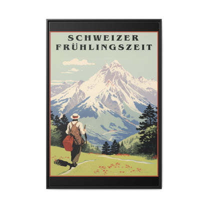 "Swiss Springtime Vintage Poster | Matte Canvas with Black Frame"
