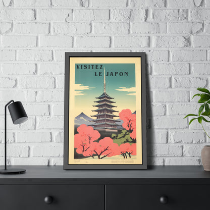 Framed Poster - "Visitez Le Japon" Vintage Travel Art (Cherry Blossom Pagoda)