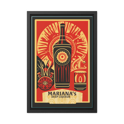 Mariana's Deep Liqueur Poster - Vibrant Art Deco Design with Tropical Flair Framed Posters