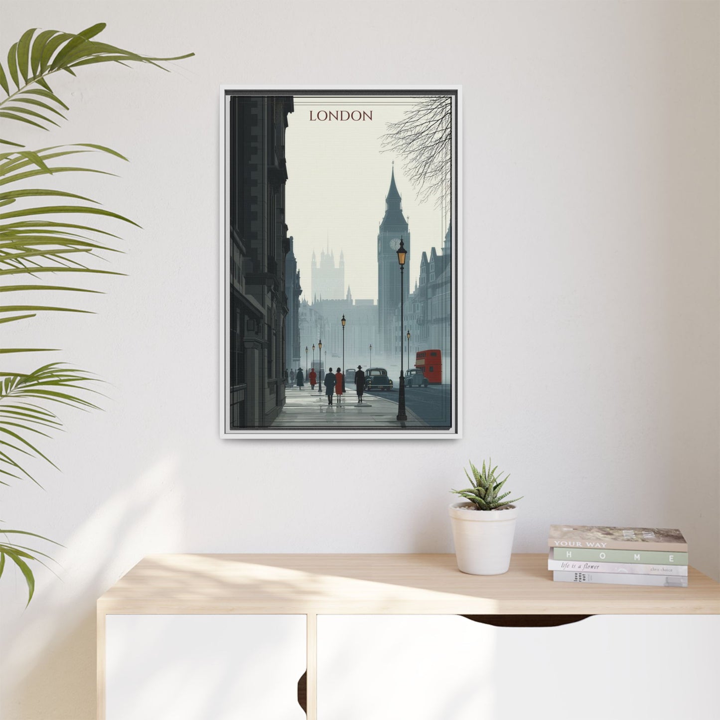 London Street Matte Canvas Print — Framed Vintage Cityscape Wall Art