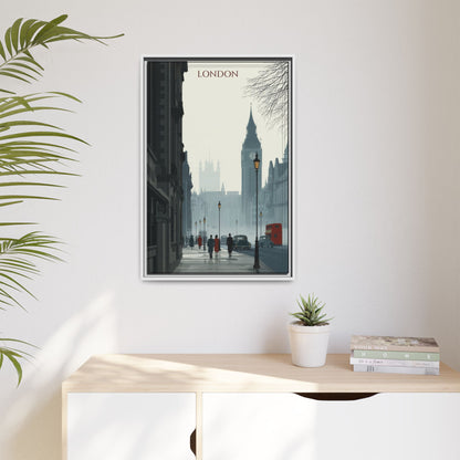London Street Matte Canvas Print — Framed Vintage Cityscape Wall Art