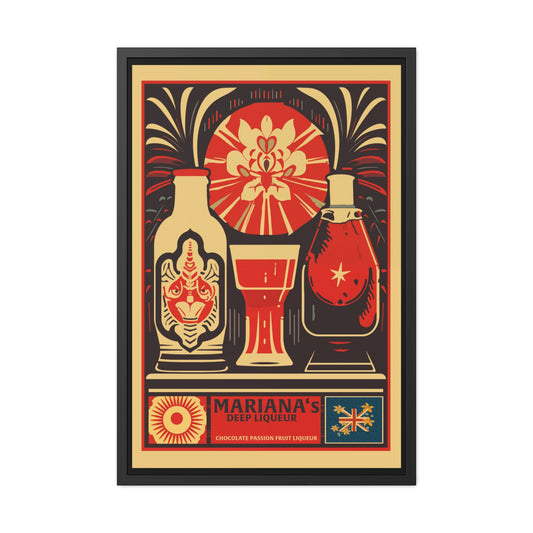 Vintage Liquor Poster - Mariana's Deep Liqueur - Chocolate Passion Fruit Liqueur Art Print Framed Posters