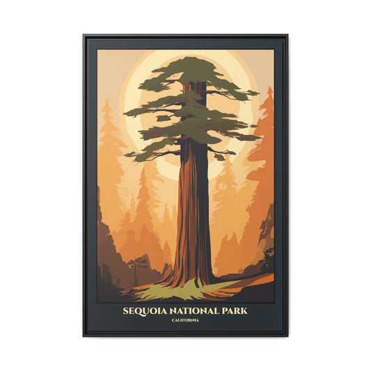 "Vintage Sequoia National Park Poster - California Matte Canvas Wall Art with Black Frame" Matte Canvas, Black Frame