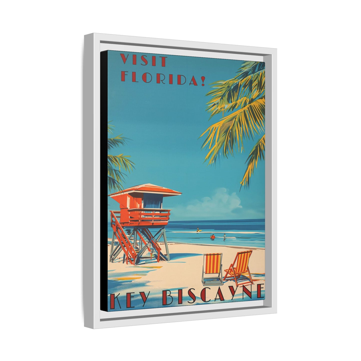 Key Biscayne Vintage Travel Poster Matte Canvas Print — Framed “Visit Florida!” Beach Wall Art