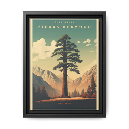 "Vintage Sierra Redwood Poster - Kings Canyon Matte Canvas Wall Art with Black Frame" Matte Canvas, Black Frame